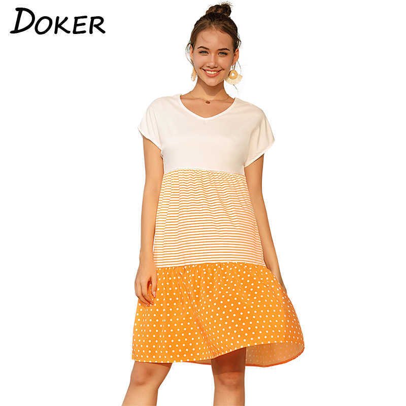 Polka Dot Striped Stitching V Neck Short Sleeve Women Dress Big Swing Casual Beach Plus Size Dresses 210604, Rose red
Polka Dot Striped Stitching V Neck Short Sleeve Women Dress Big Swing Casual Beach Plus Size Dresses 210604, Rose red