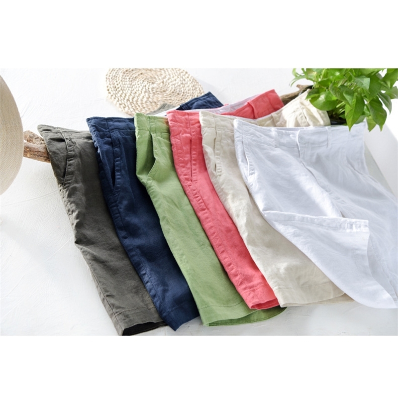 6 color summer men's Linen shorts solid beach pants loose youth casual 5point pants Short Trousers Men Bermuda 2938 T200512