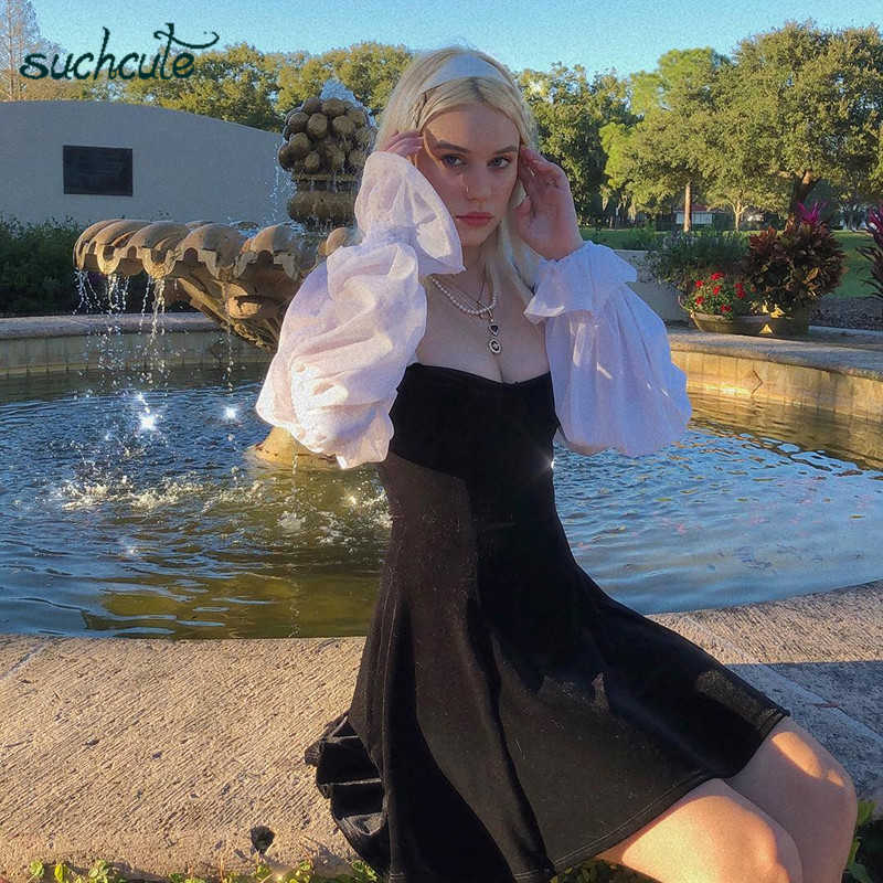 SUCHCUTE Patchwork Dress For Women Modis Autumn Harajuku Ladies Sukienki Female Dresses Roupas Feminina Woman Party Night 210719