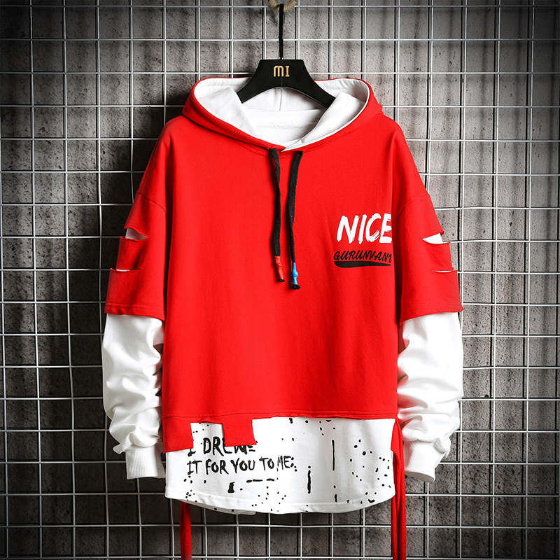 Oversized Ripped Patchwork Hoodies Men Hip Hop Streetwear Hoodie Mens Harajuku Hooded Sweatshirt Fashion Men Tops 201126