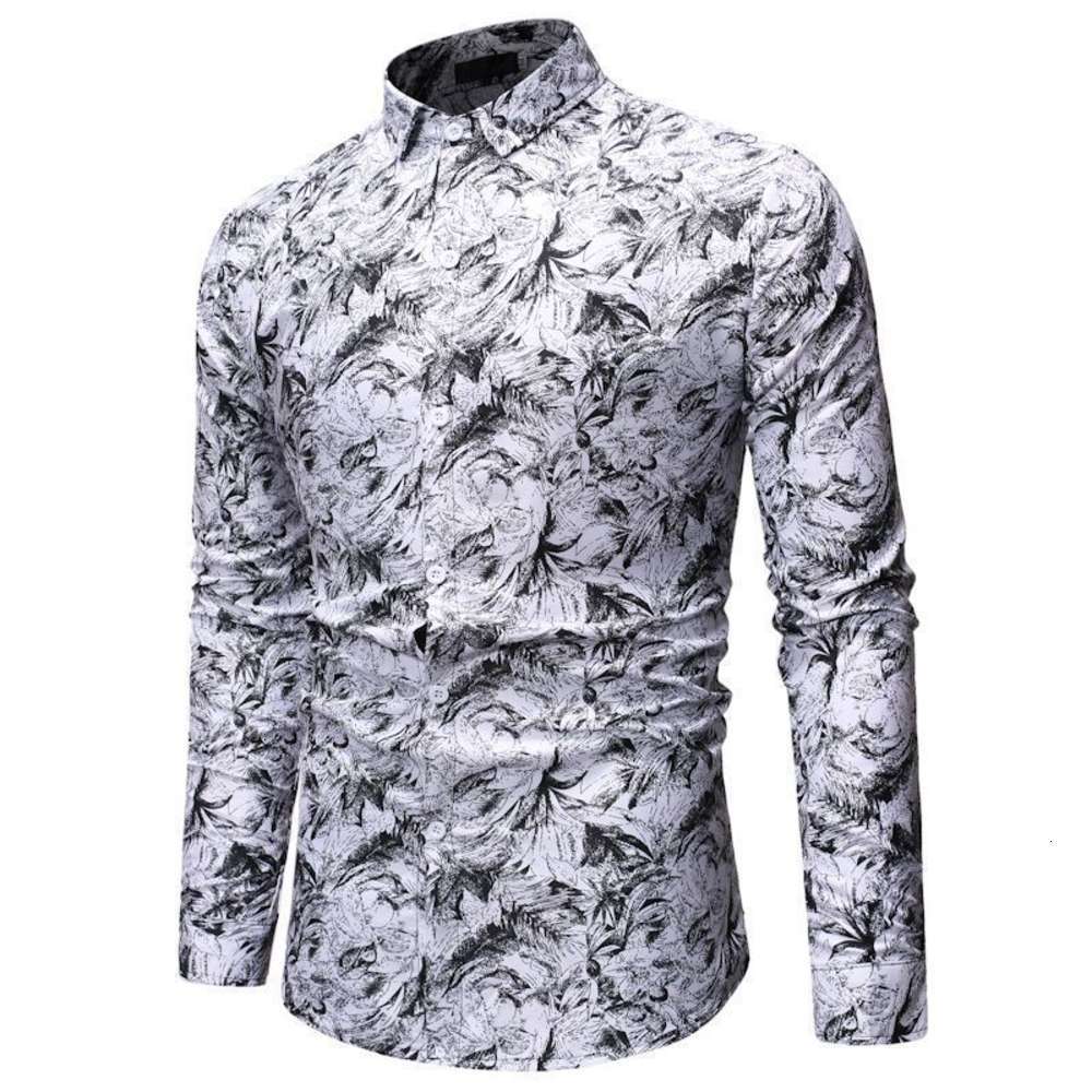 2021 spring new European slim print fashion casual Long Sleeve men's Shirt, White;black
2021 spring new European slim print fashion casual Long Sleeve men's Shirt, White;black