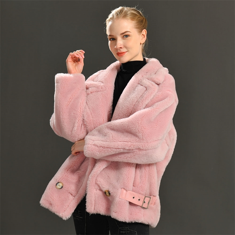 Winter Casual Solid Teddy Coat Women Loose Style Thick Warm Real Sheep Shearling Jacket Turn Down Collar Outerwear 211018, White
Winter Casual Solid Teddy Coat Women Loose Style Thick Warm Real Sheep Shearling Jacket Turn Down Collar Outerwear 211018, White