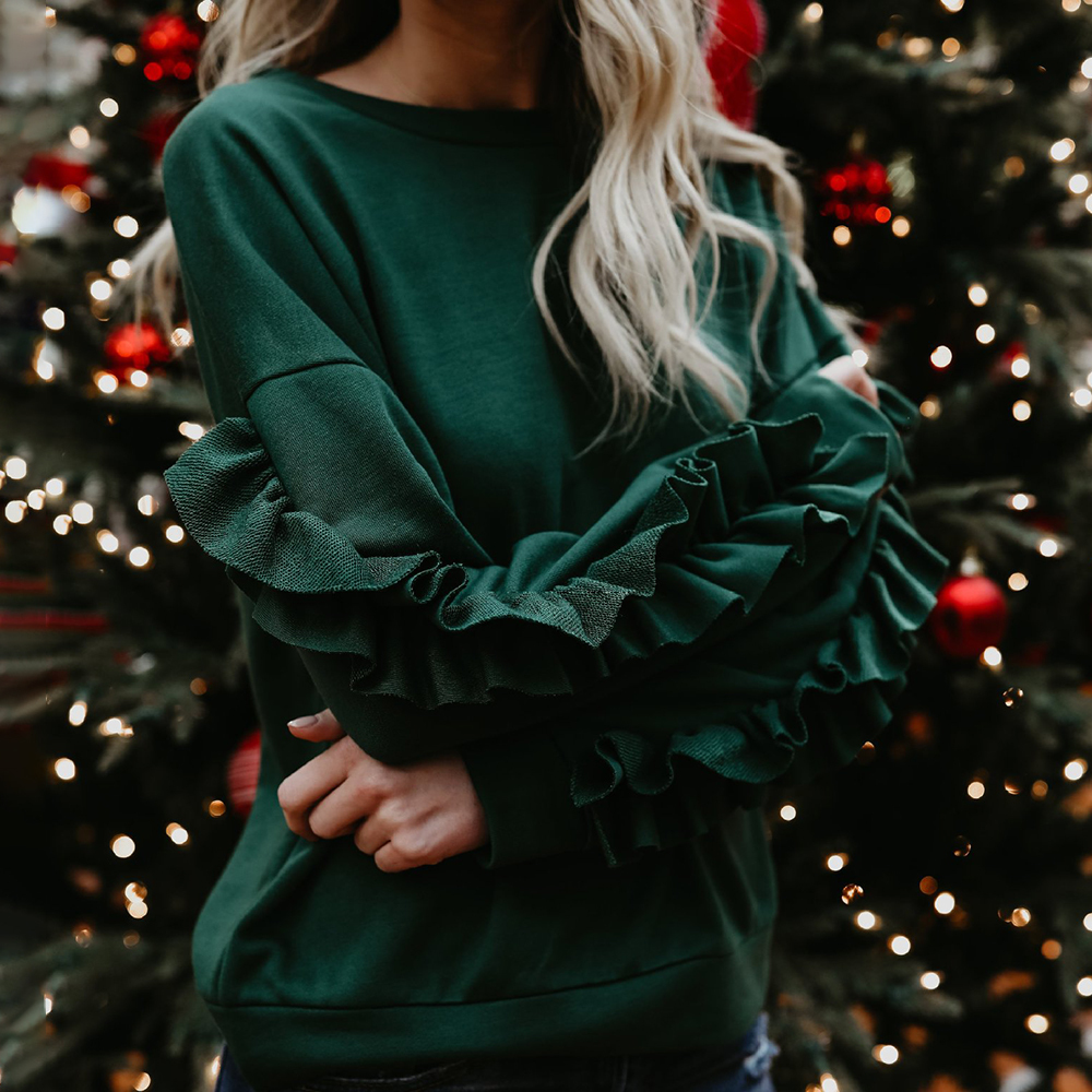 Ruffled Sweatshirts Women Casual Drop-shoulder Pullover Ladies Autumn Outwear Tops Hoody Slim Basic Sweatshirt Women Hoodie 201216