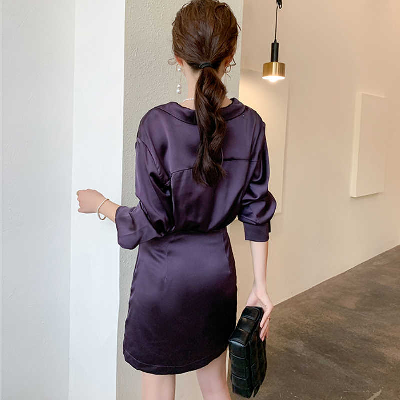 chic Women's dresses elegant purple slim waist dress Spring summer french romantic sexy mini dress 210702