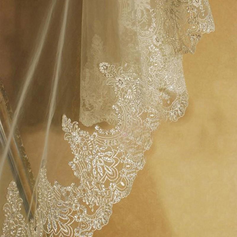 Bridal Veils Real Pos White/Ivory Cathedral Wedding Veil 3M With Comb Lace Beads Mantilla Accessories Veu De Noiva