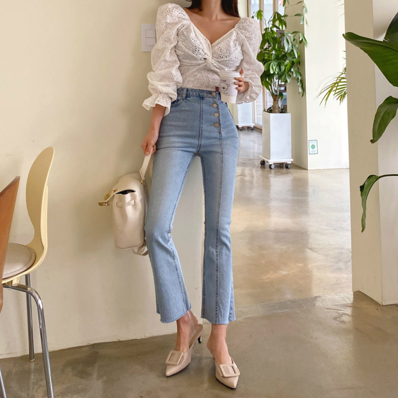 Mozuleva High Waist Stretch Skinny Women Jeans Pants Female Irregular Single-breasted Flare Pants Jeans Women Denim Jeans 210222
