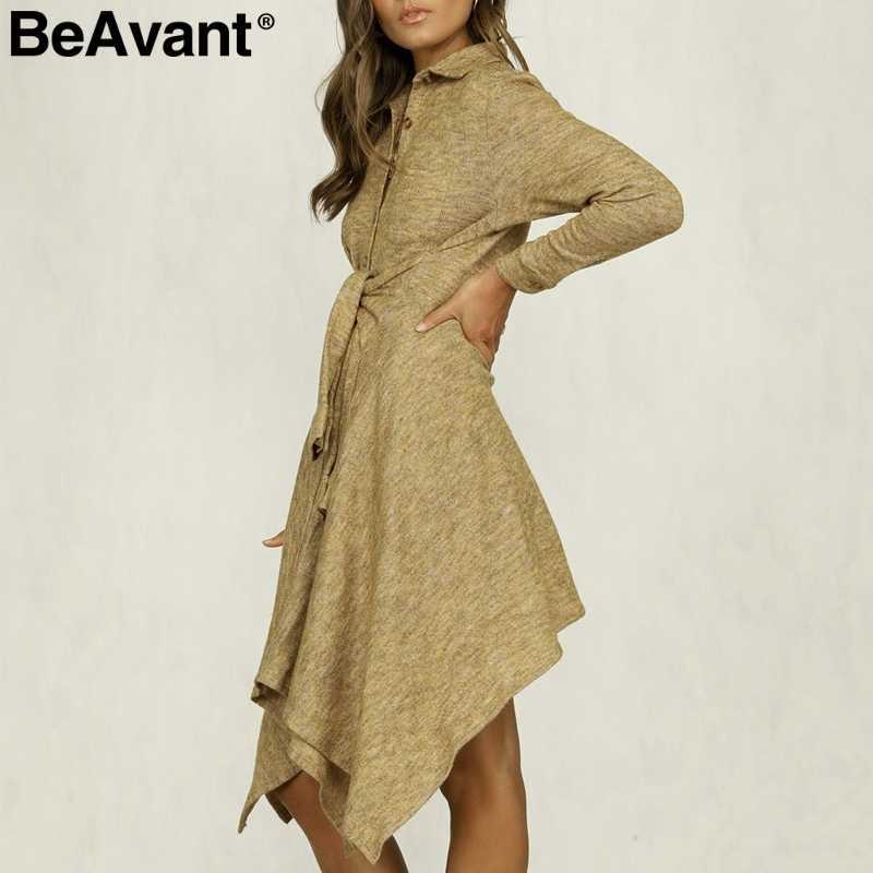 BeAvant Casual streetwear women shirt dress High waist sashes autumn female midi dresses Buttons office ladies winter vestidos 210709