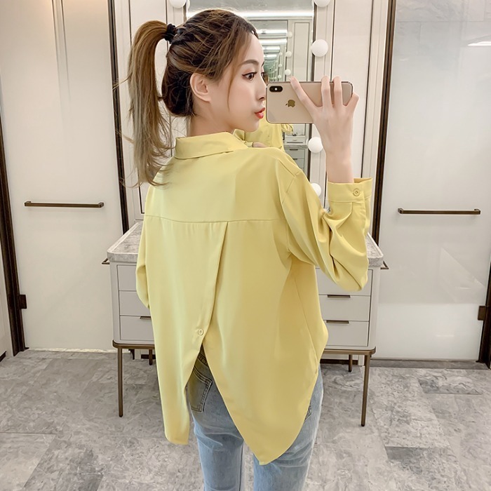 2021 New All-match back split design chiffon women fashion western style collar solid color long-sleeved shirt ASLG, White
2021 New All-match back split design chiffon women fashion western style collar solid color long-sleeved shirt ASLG, White