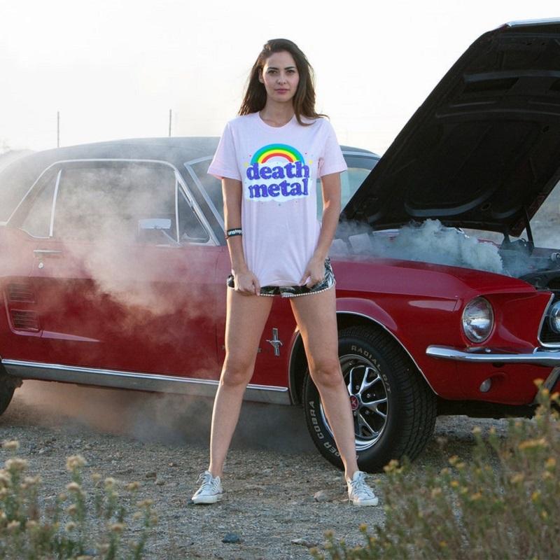 Men's T-Shirts Death Metal Rainbow T-Shirt Unisex Women Aesthetic Kawaii Cute Cotton Pink Graphic Funny Tee Casual Streetwear Y2k Tops
