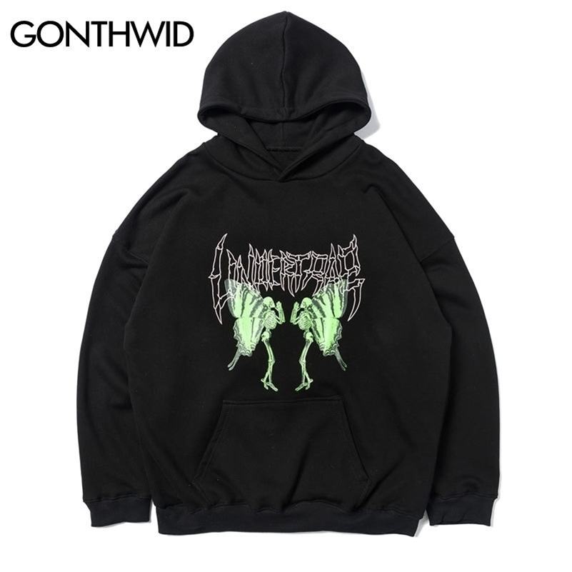 GONTHWID Hip Hop Butterfly Skull Prayer Print Hooded Sweatshirts Hoodies Streetwear Men Hipster Casual Punk Rock Pullover Tops 201020