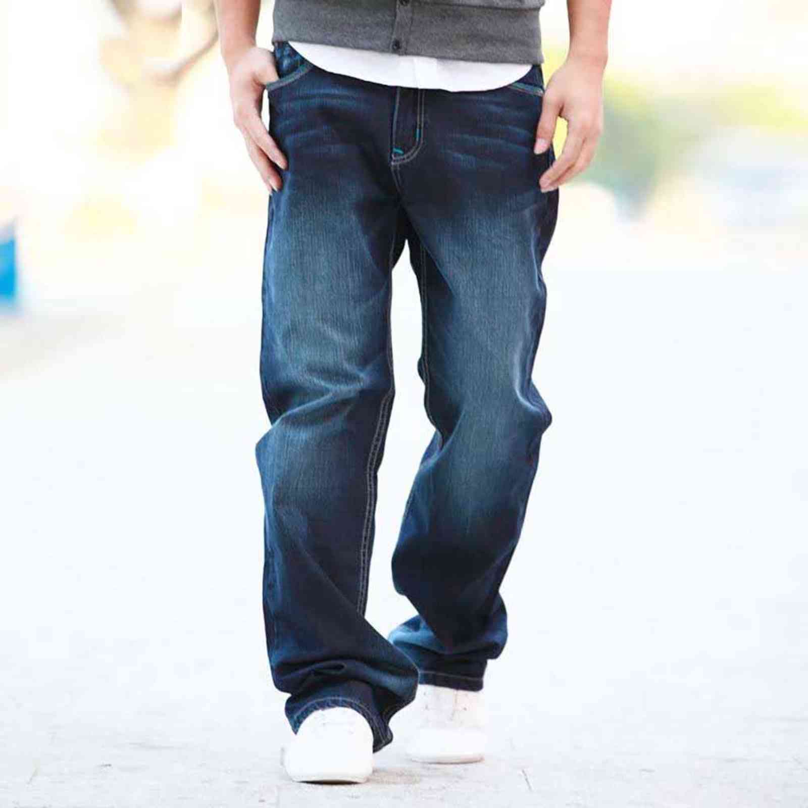 Fashion Men Jeans Cowboy Straight Loose Baggy Harem Denim Pants Casual Cotton Wide Leg Trousers Blue Plus Size 27-48 211108