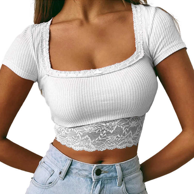 Sexy Lace Short Sleeve Women's T-Shirt Casual Top Summer Cap Lady Slim Knitted Crop Tops Elastic 210604, White
Sexy Lace Short Sleeve Women's T-Shirt Casual Top Summer Cap Lady Slim Knitted Crop Tops Elastic 210604, White