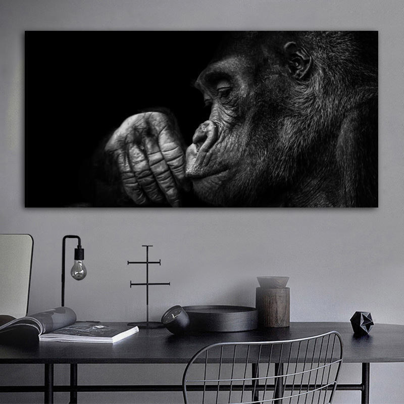 Gorilla Monkey Animal Pictures Canvas Painting Black And White Wall Art Picture For Living Room Home Decor NO FRAME