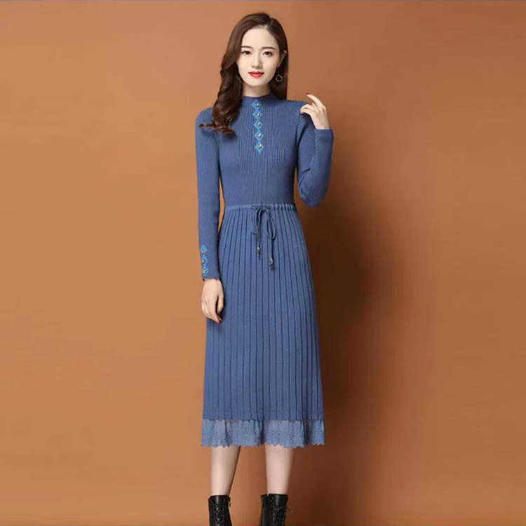 Autumn and Winter Korean Style Mid-Length Dresses for Womens Long Sleeve Single Breasted Slim Black Dress Lace Up Woman 210604