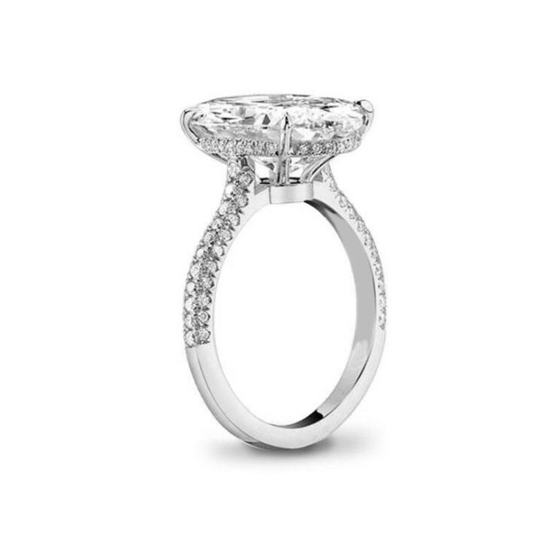 US Size 4-10 Luxury Jewelry Large Diamond Ring Real 925 Sterling Silver Oval Cut White Topaz Gemstones Eternity Women Wedding Band Ring Gift