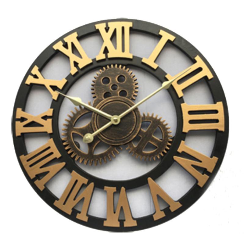 Wall Clocks Handmade Oversized 3D Retro Rustic Decorative Luxury Art Big Gear Wooden Vintage Large Clock On The Stereoscopic