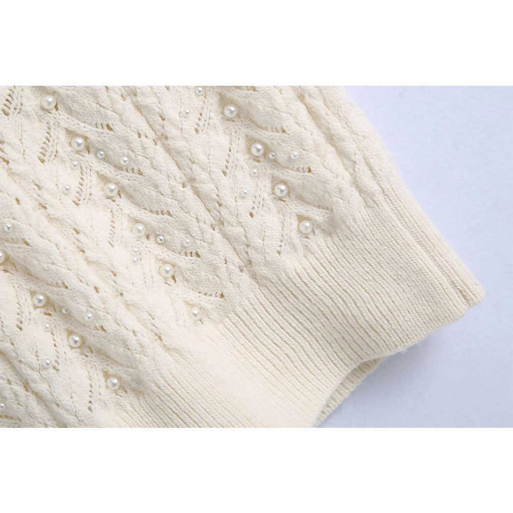 Spring Winter Women Knit Sweater Vest Pearl decoration V-Neck Woman Sweaters Casual Fashion Elegant Lady Pullover Tops 210709