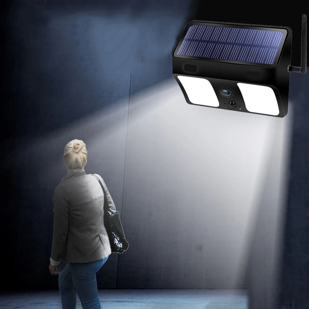 1080P Solar Power Wireless Smart Outdoor Floodlight Camera WiFi Low Power Consumption Stand-Alone Garden Surveillance and Lighting Alarm Sys