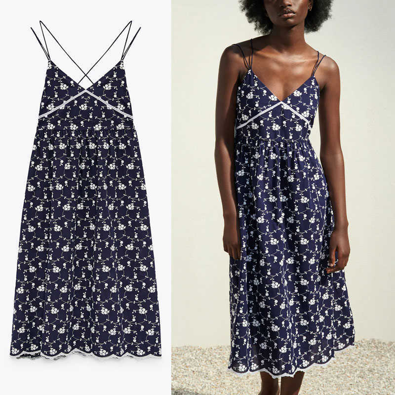 Za Strappy Embroidered Summer Dress Women Backless Ruching Sexy Party Dresses Smocked Elastic Embroidery Woman Long Dress 210602, As picture
Za Strappy Embroidered Summer Dress Women Backless Ruching Sexy Party Dresses Smocked Elastic Embroidery Woman Long Dress 210602, As picture