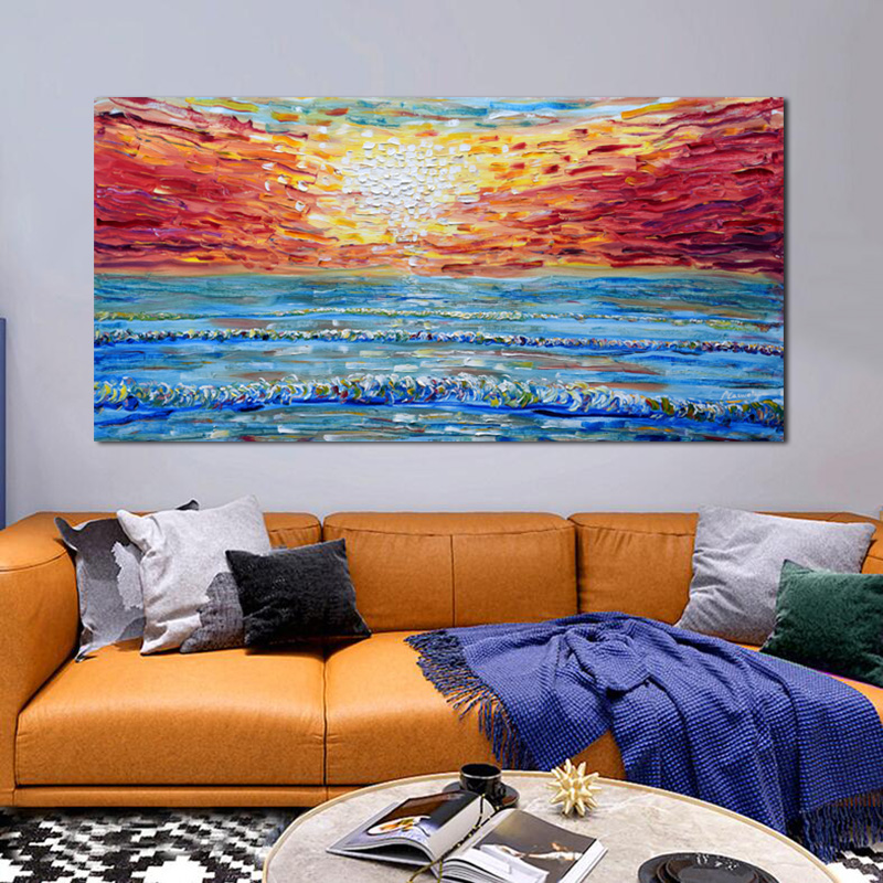 Sea Sunset Sky Posters And Prints Knife Painting On Canvas Landscape Picture Wall For Living Room Modern Home Decor
