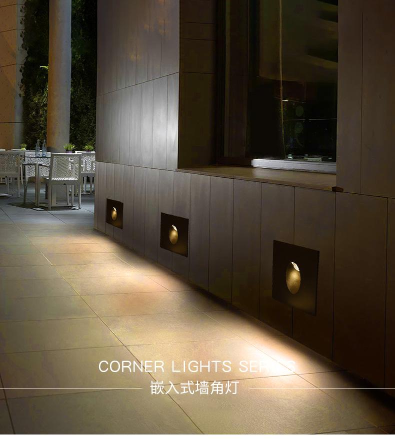 Recessed Led Stair Light 1w 3w Aluminum Square round wall corner lamp In Step Lamp for Concrete wall Stairway Night Lights 80mm