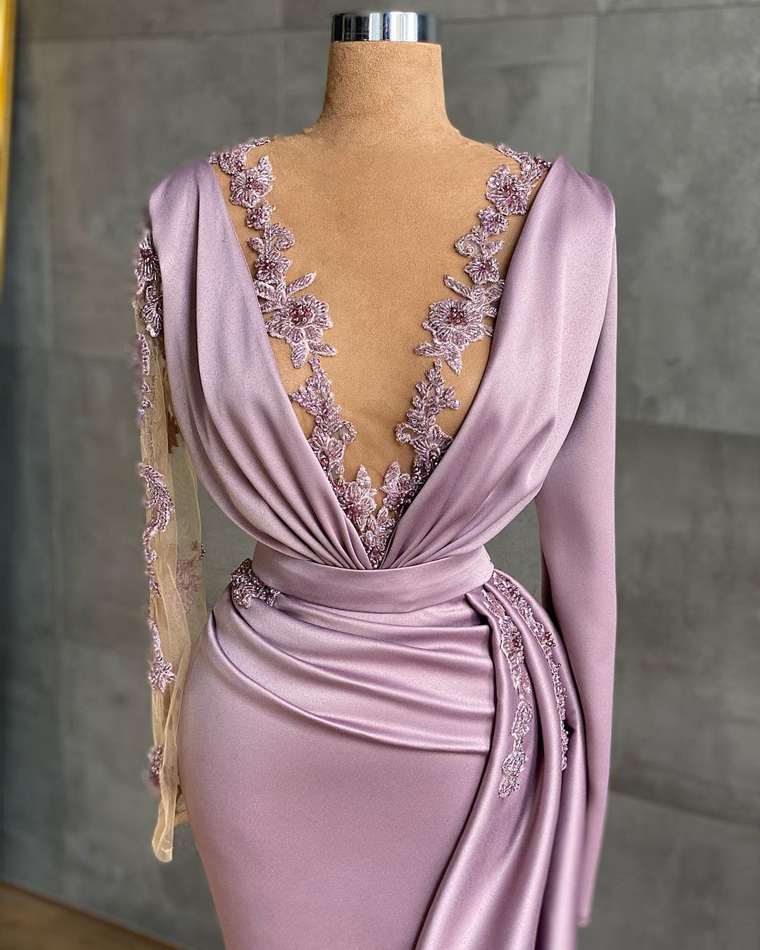 aso ebi arabic lilac lace beaded evening dresses sheer neck prom dresses sheath sexy cheap formal party second reception gowns zj965