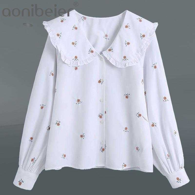 Spring Women Flower Embroidery Peter Pan Collar Shirt Female Long Sleeve Blouse Casual Lady Loose Tops Blusas Cute 210604, As pic
Spring Women Flower Embroidery Peter Pan Collar Shirt Female Long Sleeve Blouse Casual Lady Loose Tops Blusas Cute 210604, As pic