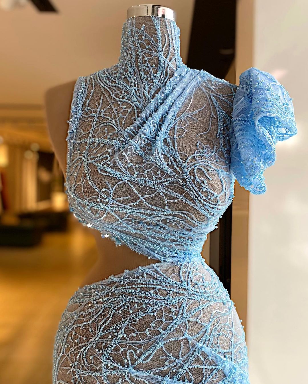 Aso Ebi 2021 Arabic Luxurious Beaded Sheath Evening Dresses Lace High Neck Prom Dresses Short Formal Party Second Reception Gowns ZJ306