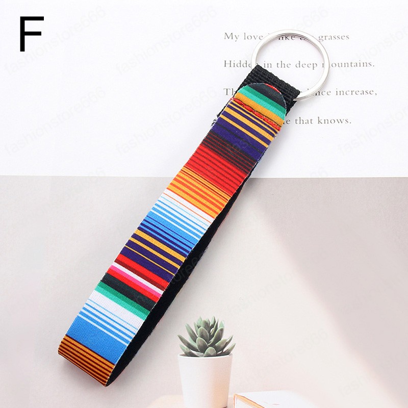 Flower Pattern Cloth Band Keychain Key Chain Lanyard Women Case Wallet Long Ribbon For Bag Charms Car Key Ring