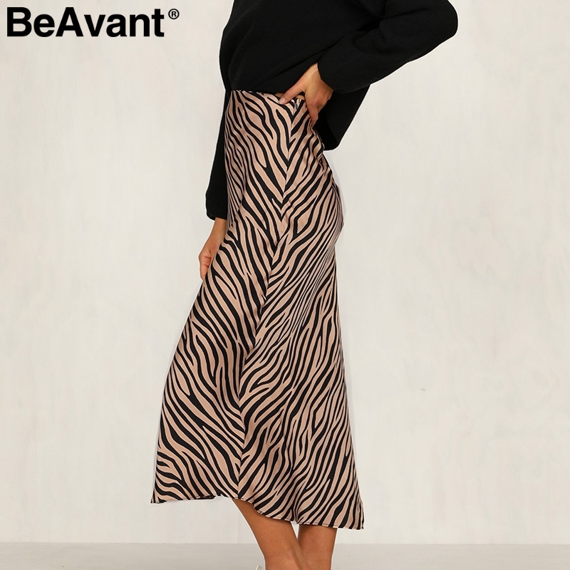 BeAvant Zebra stripe women midi skirt High waist straight animal print female bottom skirt Leisure party night club ladies skirt 210306