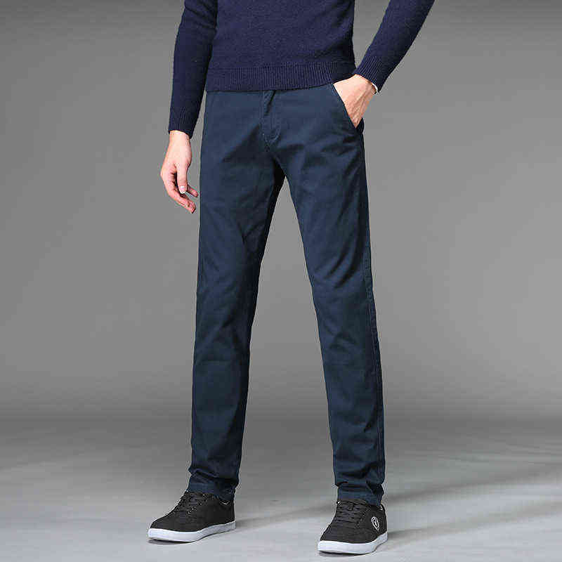 Pants Men Business Straight Cotton Trousers Stretch Man Elastic Slim Fit Casual Big Plus Size 42 44 Black Khaki Red Blue Pant 211112