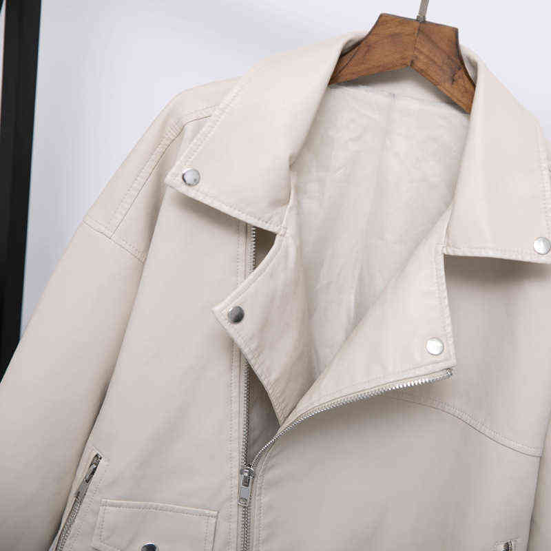 Fitaylor Autumn Women Faux Leather Jacket Casual Loose Soft Pu Motorcycle Punk Leather Coat Female Zipper Rivet Outerwear 211130