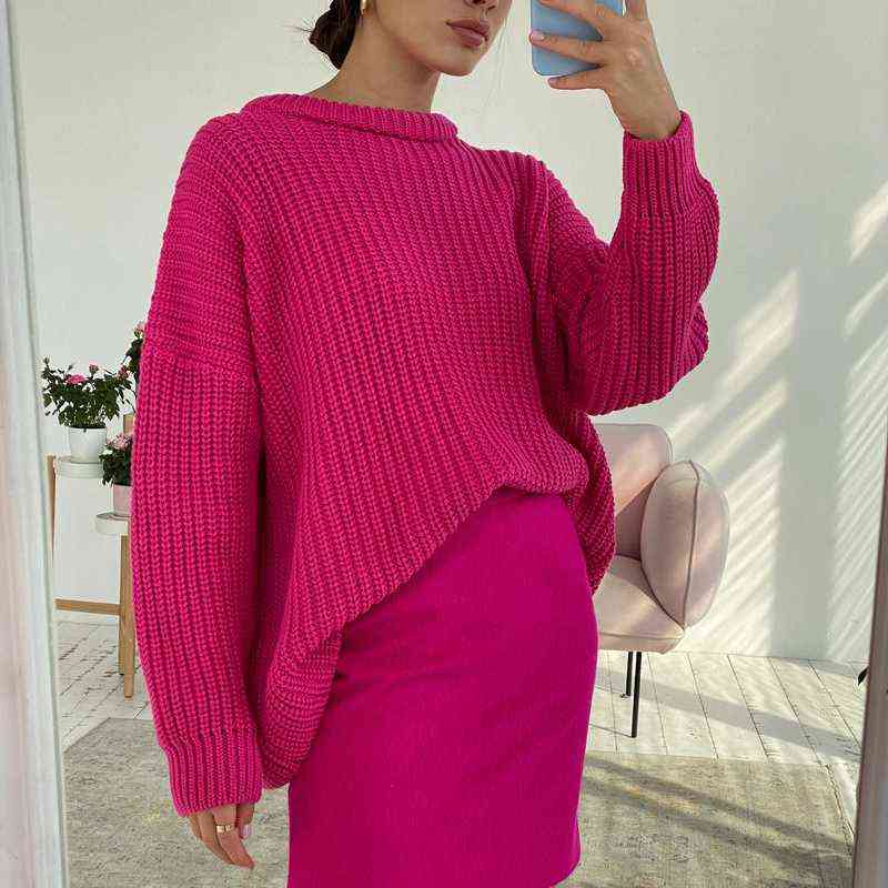 Hirsionsan Thicken Loose Sweater Women Elegant Autumn Winter Warm Oversized Knitted Pullovers Casual Cashmere Solid Female Tops 211123wtt