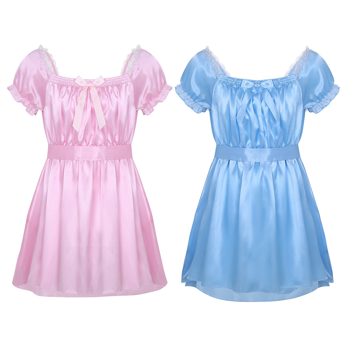 Mens Sexy Lingerie Underwear Dress Babydoll Costumes Shiny Crossdress Male with Sash Gay Bowknot Sissy Panties Underpants LY191222
