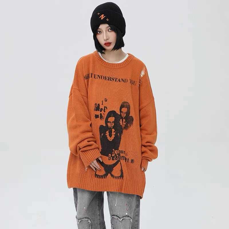Knitted Sweater with Guns Female Pattern Gothic Pullover Men and Women Sweater Round Neck Pullover Autumn Streetwear 210929