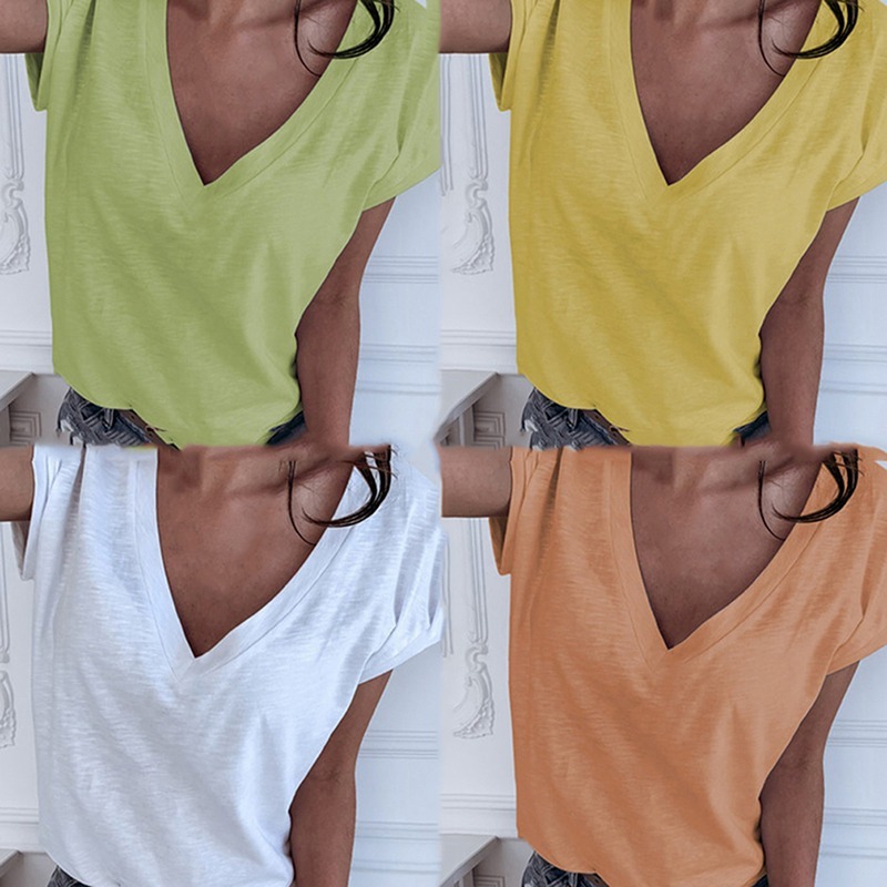 Women's Patchwork Cold Shoulder T-shirt 5XL Plus Size Tops V-Neck Half Sleeve Female Tee Shirt Summer Casual T Shirt For Women 210306