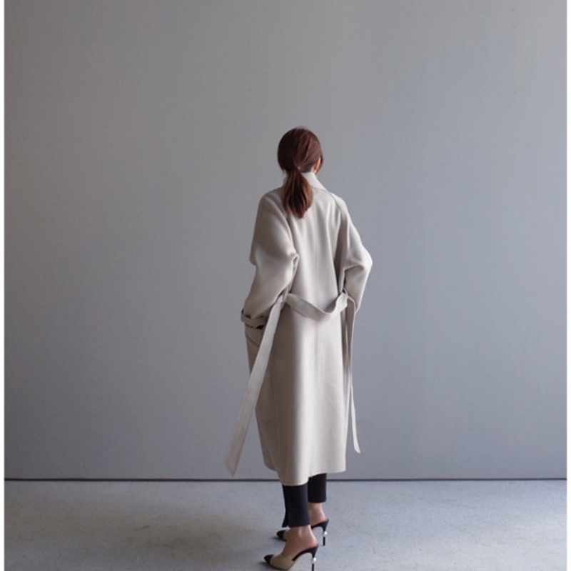 Solid Loose Women Long Cashmer Coat Fashion Casual Warm Women's Woolen Jacket Double Breasted White Coat and Jacket T200315