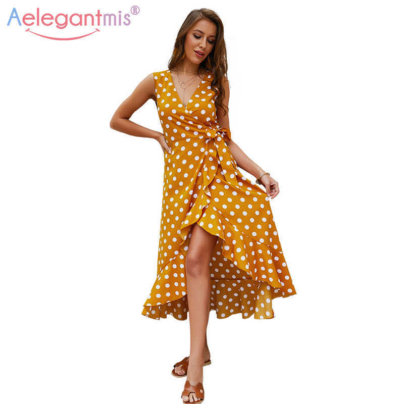 Aelegantmis Sexy Deep V Neck Polka Dot Print Summer Dress Women Ruffles Sleeveless Bohemian Casual Long Ladies Sundress 210607, Yellow
Aelegantmis Sexy Deep V Neck Polka Dot Print Summer Dress Women Ruffles Sleeveless Bohemian Casual Long Ladies Sundress 210607, Yellow
