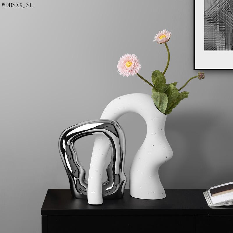 Vases WDDSXXJSL Nordic Creative Irregular Art Ceramic Handicraft Vase Decoration Home Living Room Flower Arrangement