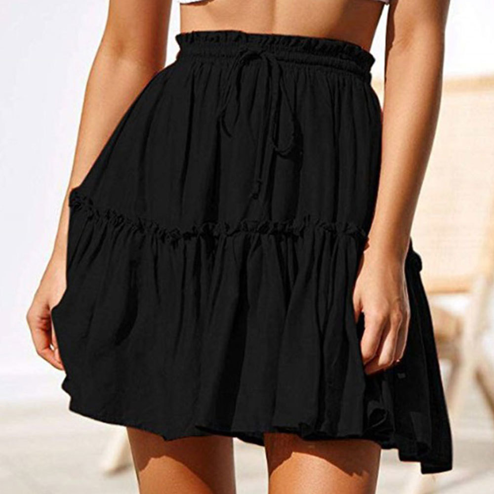 Jocoo Jolee Women Vintage Short Skirts Casual Boho Pleated A Line Skirt Ruffle Mini Skirt with Sashes Summer Holiday Beach Skirt 210306