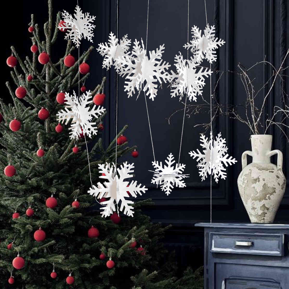 3D three-dimensional snowflake pendant silver white cardboard pull flower party happy year decoration products
3D three-dimensional snowflake pendant silver white cardboard pull flower party happy year decoration products