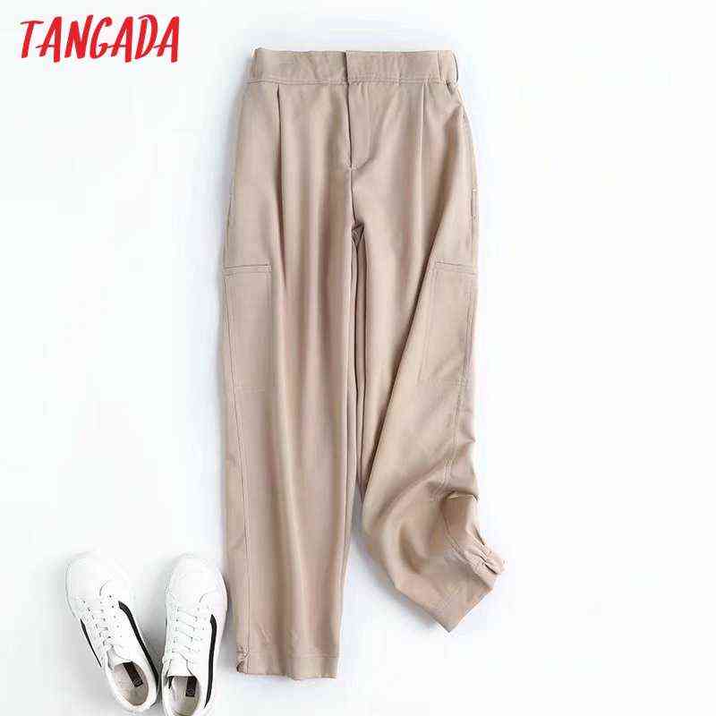 Tangada Fashion Women High Quality Khaki Suit Pants Trousers Side Pockets Buttons Office Lady Pantalon 4C31 211115