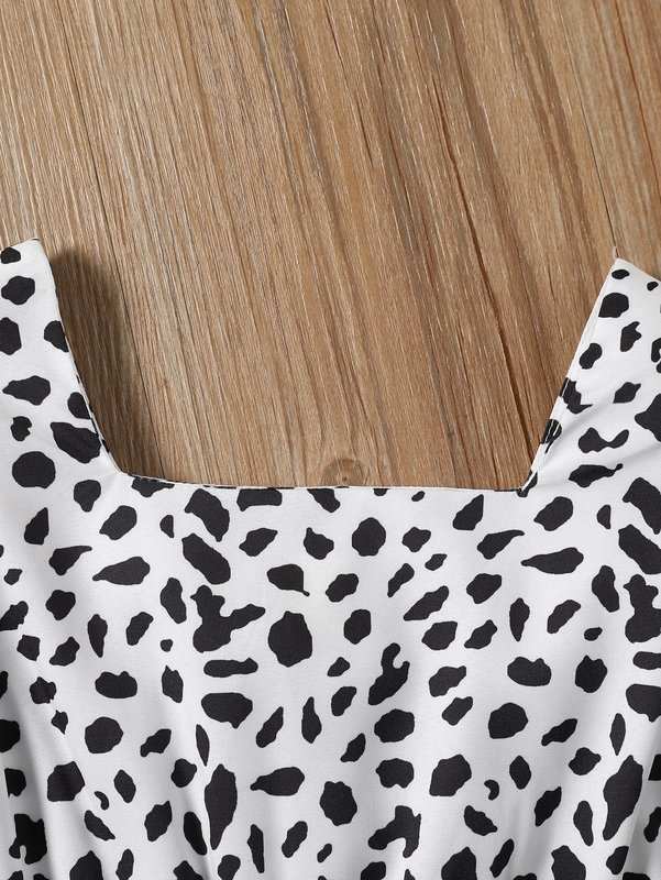 Toddler Girls Dalmatian Print Puff Sleeve Bow Front Dress SHE