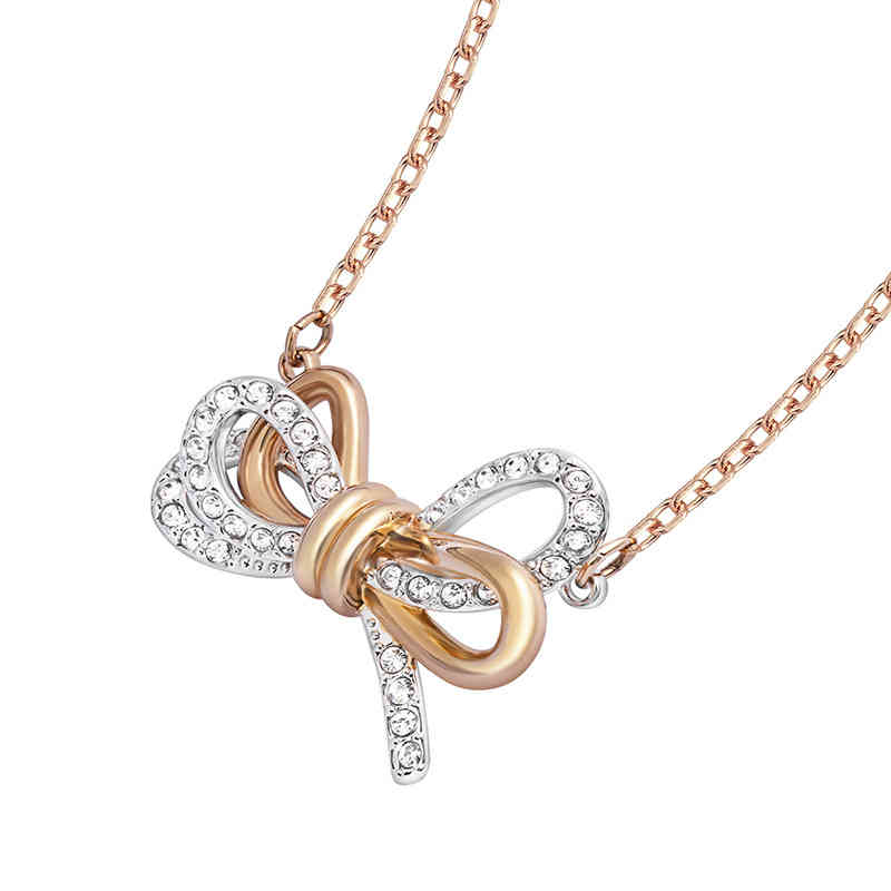 Shijia Necklace Two Color Bow Crystal Diamond Trend Simple High Quality Clavicle Chain Female