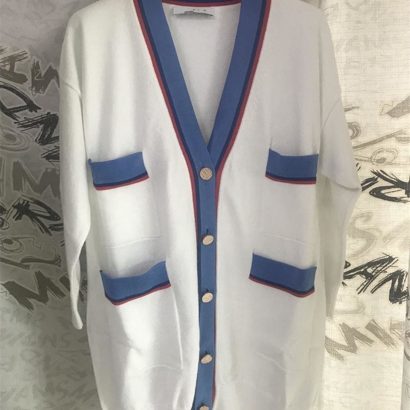 Women White Cardigan Four Pockets V Neck Knitted Sweater Coat T200319