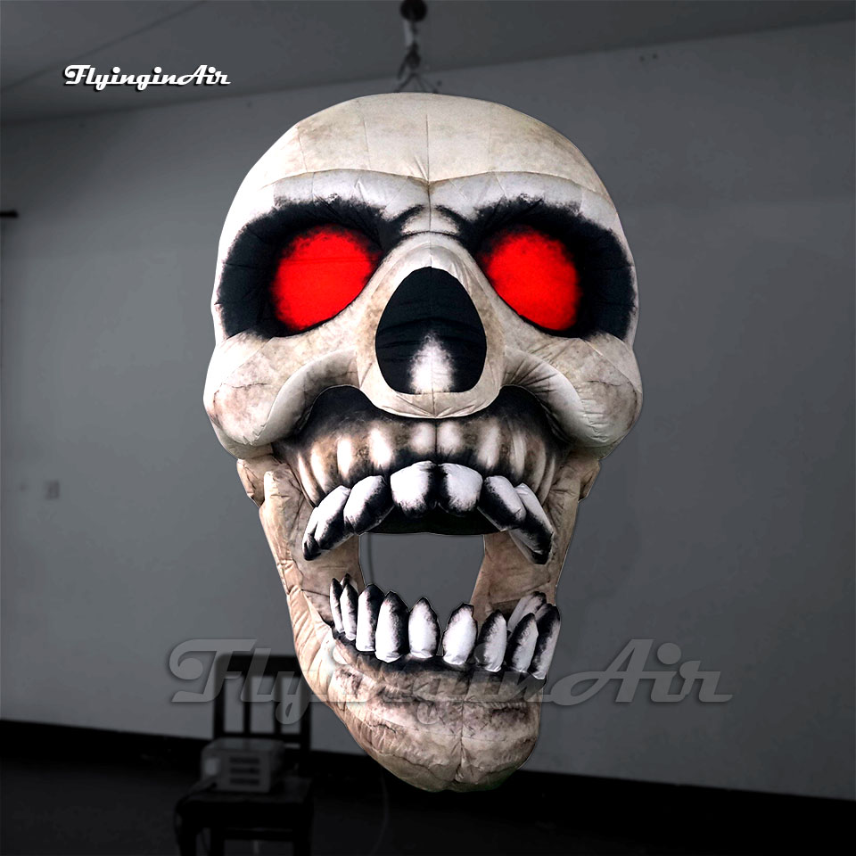 Halloween Decorative Hanging Inflatable Skull Balloon Full Printing Devil Head Bone Model Lighting Air Blown Cranium With LED Light For Carnival Night