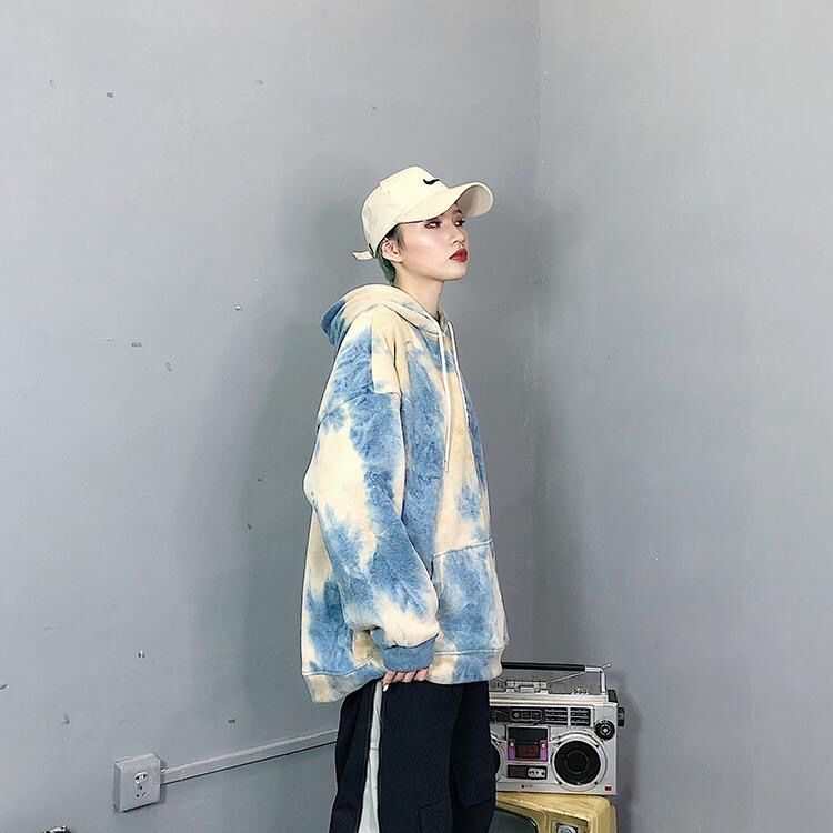 Oversized Tie-dye Women's Hoodies velvet Female Hooded Casual Sweatshirt Tops Harajuku Ladies Pullovers korean style clothes 201112