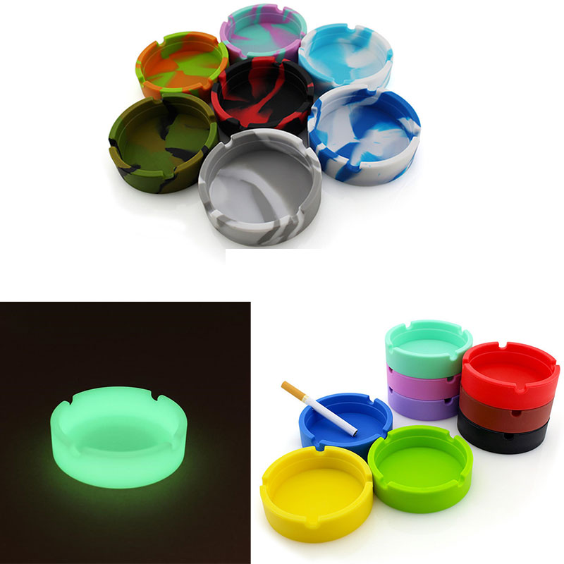 

10PCS Soft Silicone Ashtray Round Luminous Mini Ash Tray Portable Anti-scalding Cigarette Holder Home Novelty Crafts Smoking Accessories