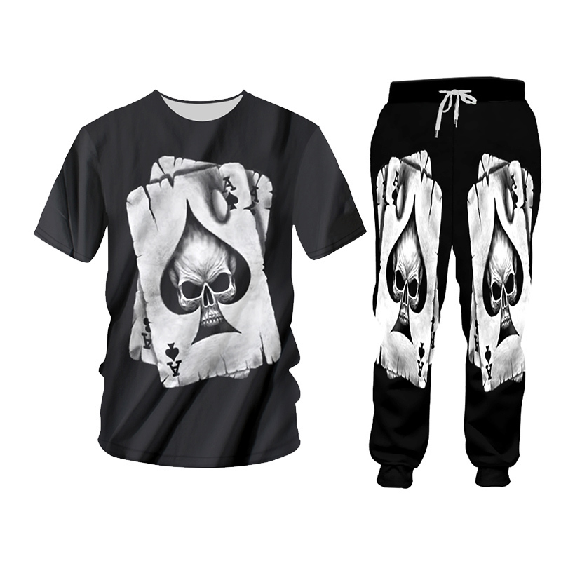 CJLM Men 2 Piece Set Black Cool Print Skull Poker 3D Vest Hombre Suit Tracksuit Jogger Punk Style Zipper Jacket Set Hoodies 5XL 201210