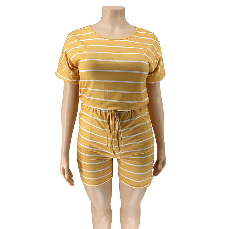 Women Plus Size Rompers 3XL 4XL 5XL Striped bigger sizes jumpsuits Summer Shorts Short Sleeve Bodysuits Casual Loose Overalls bandage playsuits DHL 53